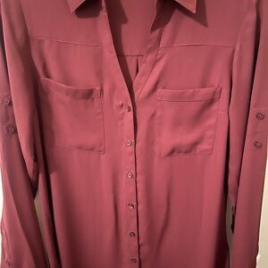 Express Portofino Maroon Button-Up Blouse